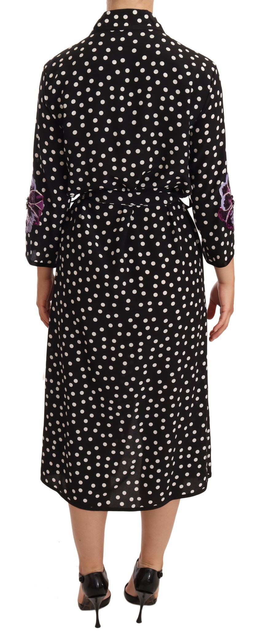 Dolce & Gabbana Elegant Silk Polka Dot Sequin Midi Dress - Sandy Store ByNet