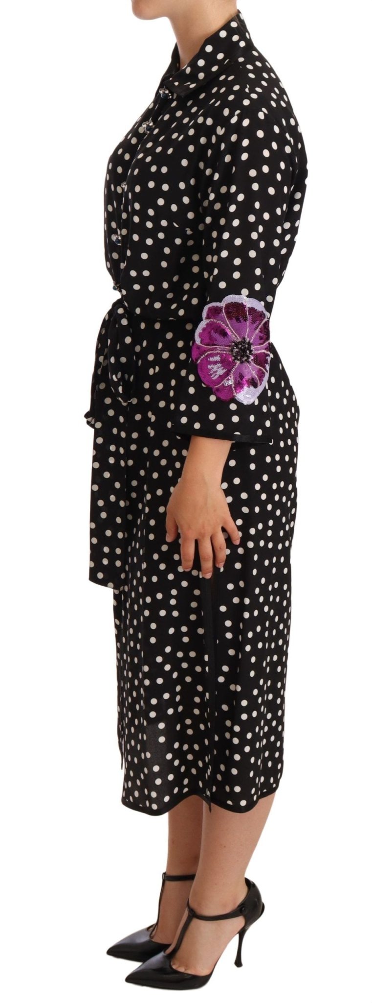 Dolce & Gabbana Elegant Silk Polka Dot Sequin Midi Dress - Sandy Store ByNet