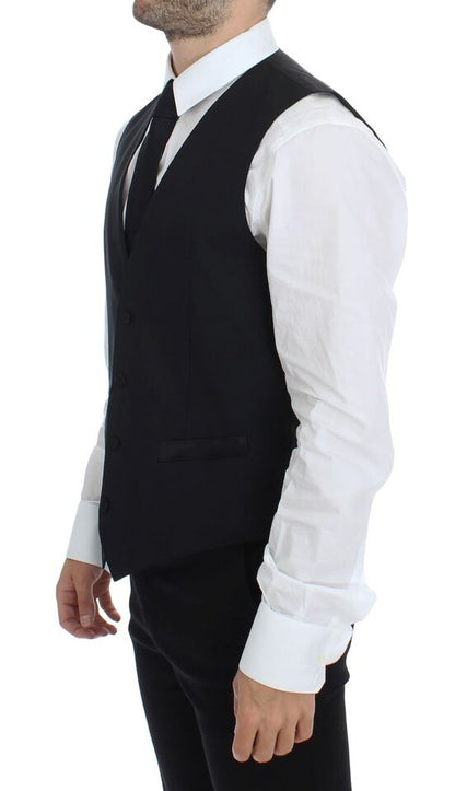 Dolce & Gabbana Elegant Silk - Wool Black Dress Vest - Sandy Store ByNet
