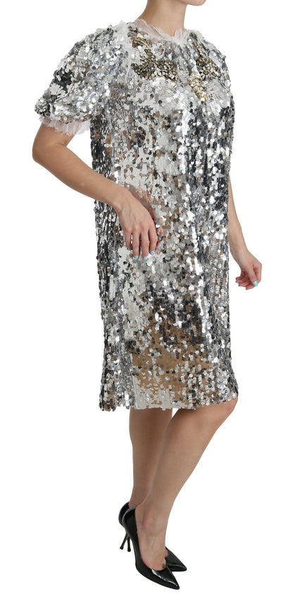 Dolce & Gabbana Elegant Silver A - Line Dress with Crystal Accents - Sandy Store ByNet