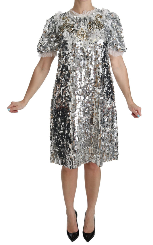 Dolce & Gabbana Elegant Silver A - Line Dress with Crystal Accents - Sandy Store ByNet