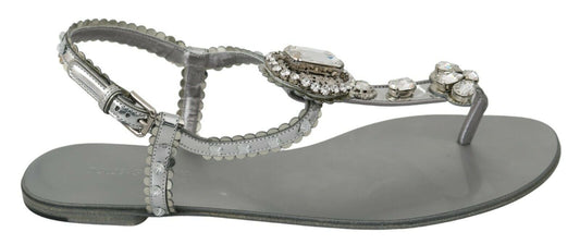 Dolce & Gabbana Elegant Silver Flats with Crystal Embellishments - Sandy Store ByNet