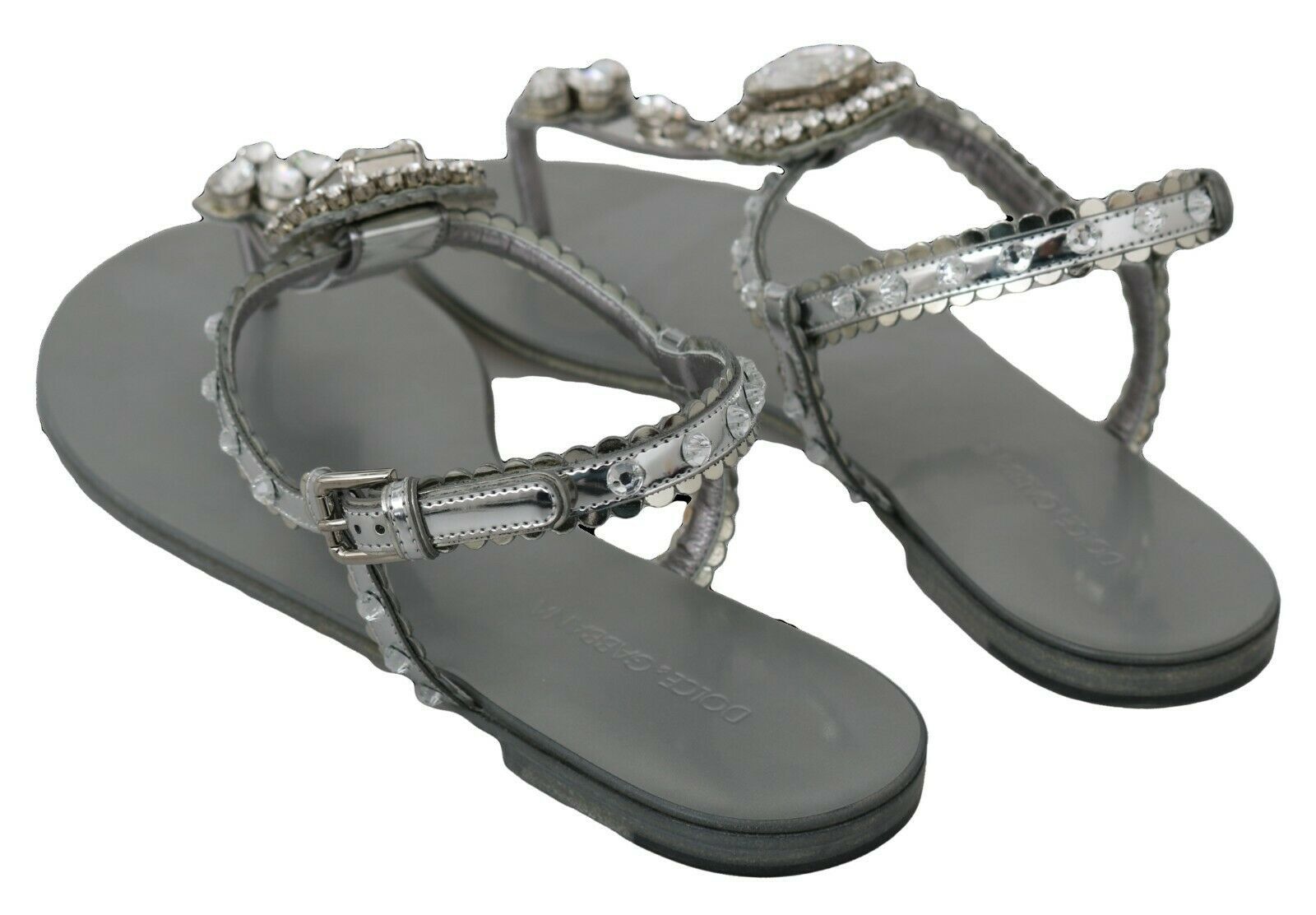 Dolce & Gabbana Elegant Silver Flats with Crystal Embellishments - Sandy Store ByNet