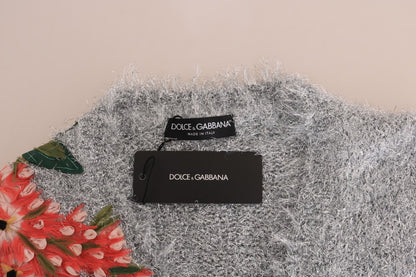 Dolce & Gabbana Elegant Silver Floral Applique Cardigan - Sandy Store ByNet