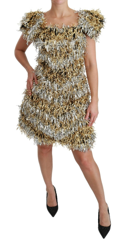 Dolce & Gabbana Elegant Silver Layered Shift Mini Dress - Sandy Store ByNet
