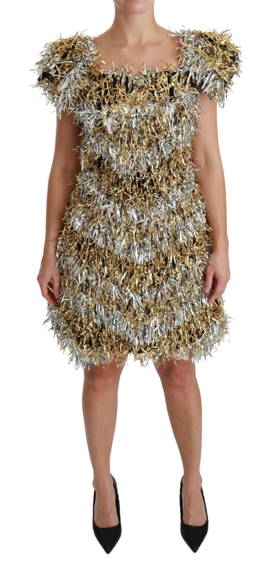Dolce & Gabbana Elegant Silver Layered Shift Mini Dress - Sandy Store ByNet