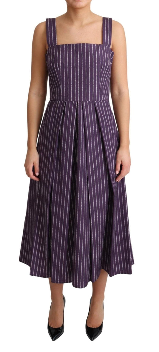 Dolce & Gabbana Elegant Sleeveless A - Line Purple Stripe Dress - Sandy Store ByNet