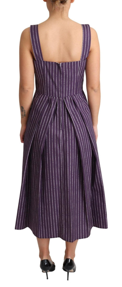 Dolce & Gabbana Elegant Sleeveless A - Line Purple Stripe Dress - Sandy Store ByNet