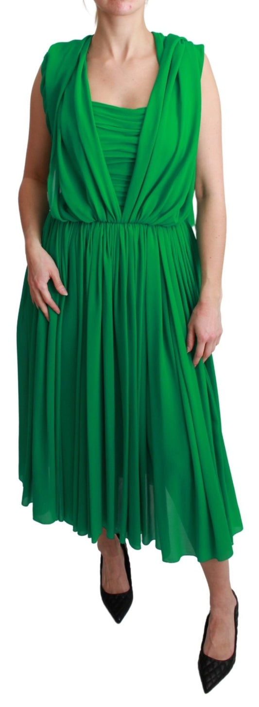 Dolce & Gabbana Elegant Sleeveless Pleated Silk Maxi Dress - Sandy Store ByNet