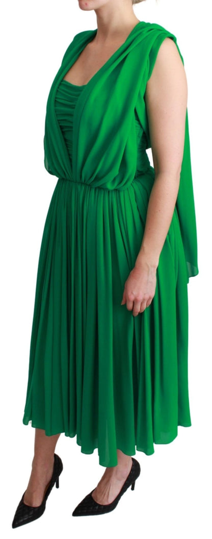 Dolce & Gabbana Elegant Sleeveless Pleated Silk Maxi Dress - Sandy Store ByNet