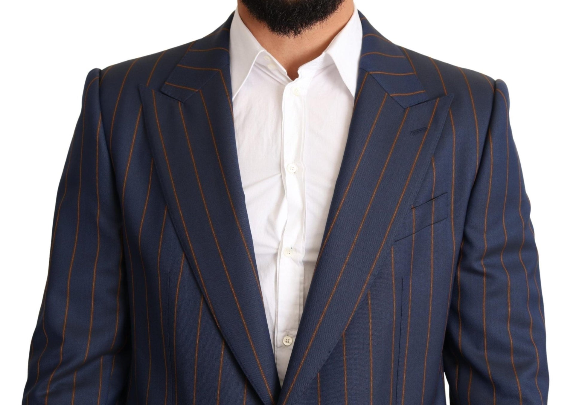 Dolce & Gabbana Elegant Slim Fit Blue Striped Wool Blazer - Sandy Store ByNet