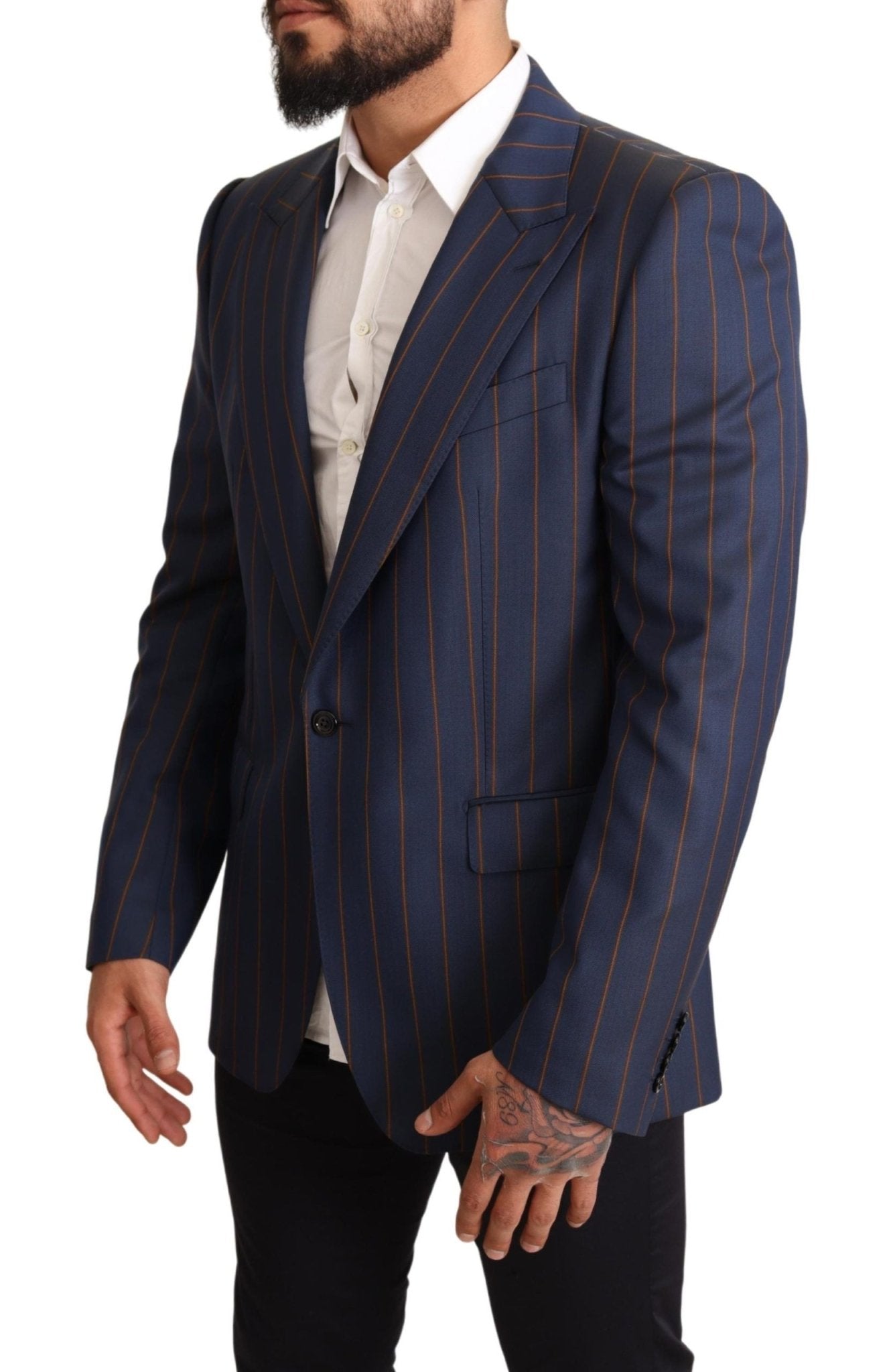 Dolce & Gabbana Elegant Slim Fit Blue Striped Wool Blazer - Sandy Store ByNet
