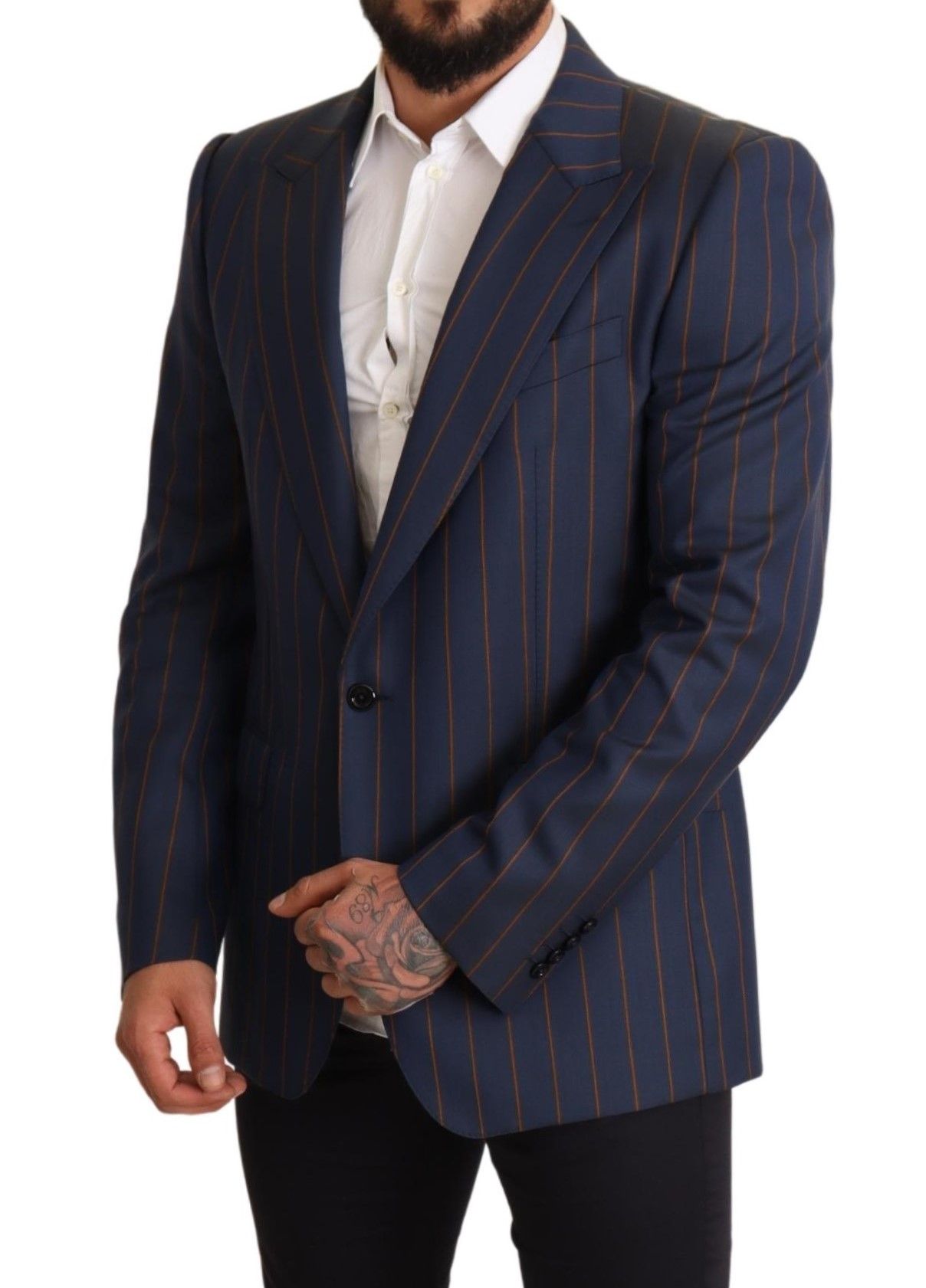 Dolce & Gabbana Elegant Slim Fit Blue Striped Wool Blazer - Sandy Store ByNet