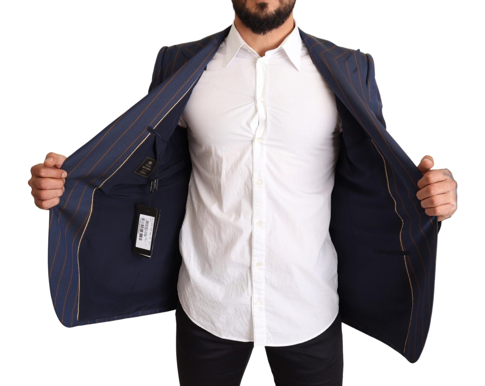 Dolce & Gabbana Elegant Slim Fit Blue Striped Wool Blazer - Sandy Store ByNet