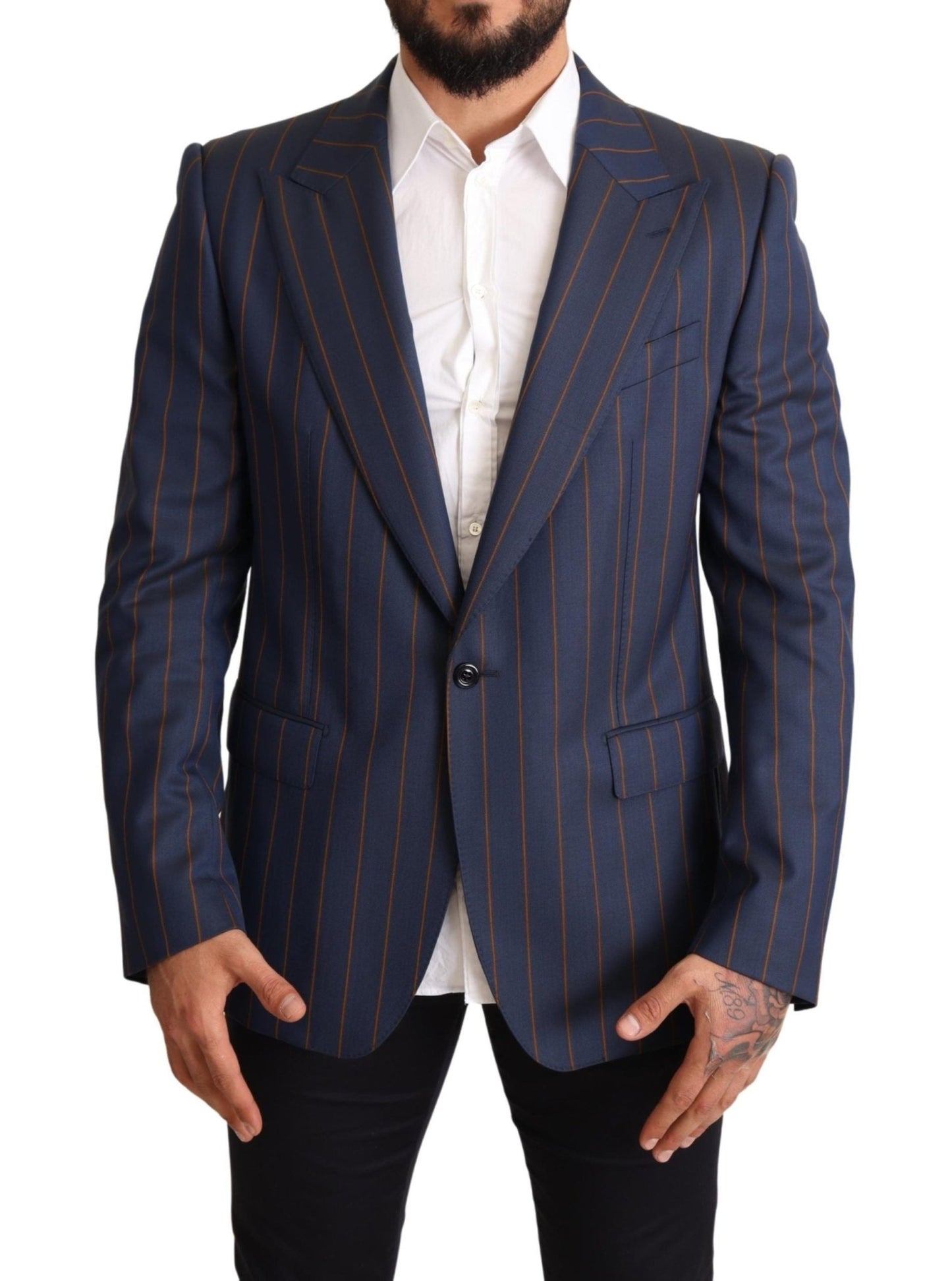Dolce & Gabbana Elegant Slim Fit Blue Striped Wool Blazer - Sandy Store ByNet