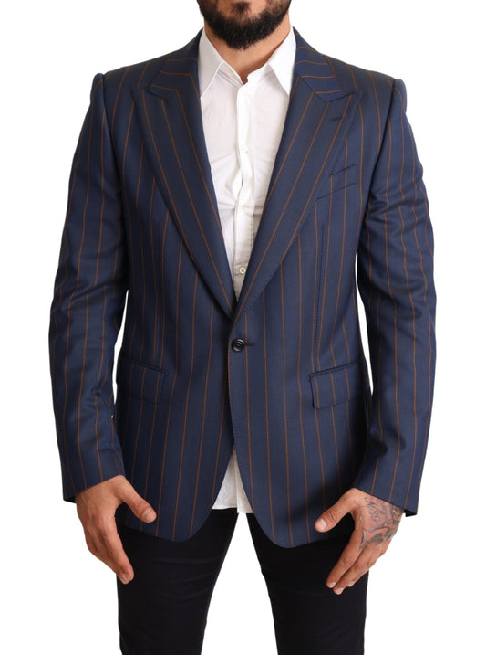 Dolce & Gabbana Elegant Slim Fit Blue Striped Wool Blazer - Sandy Store ByNet