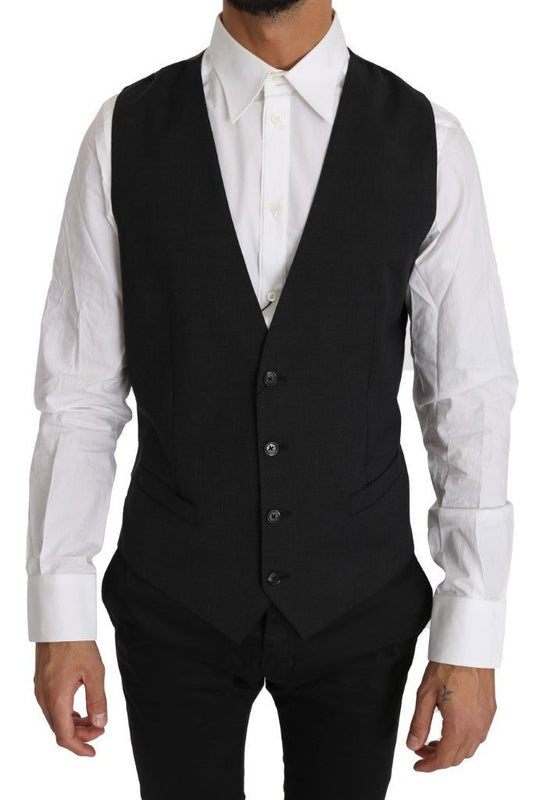 Dolce & Gabbana Elegant Slim Fit Gray Wool Vest - Sandy Store ByNet