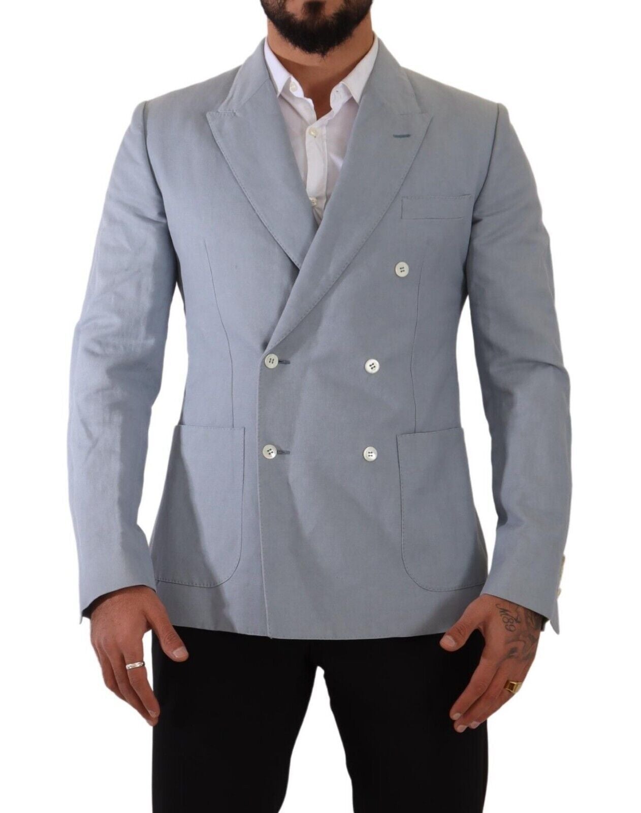 Dolce & Gabbana Elegant Slim Fit Light Blue Double Breasted Blazer - Sandy Store ByNet