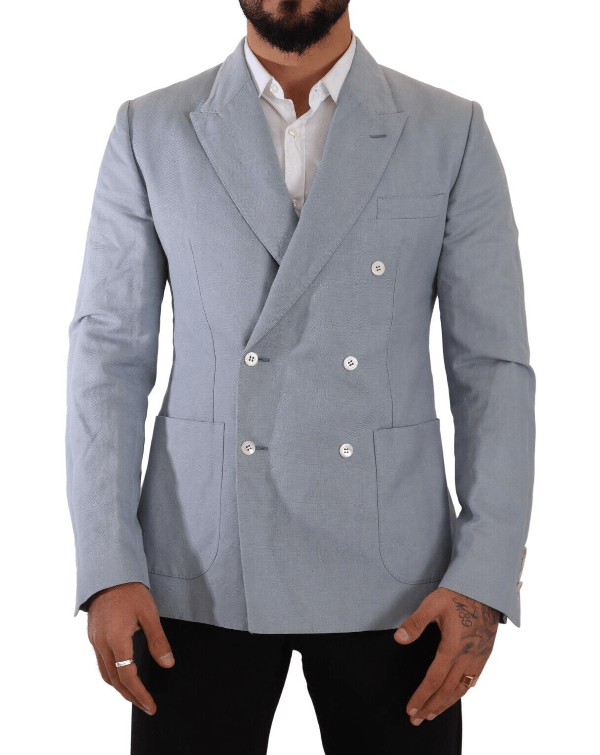 Dolce & Gabbana Elegant Slim Fit Light Blue Double Breasted Blazer - Sandy Store ByNet