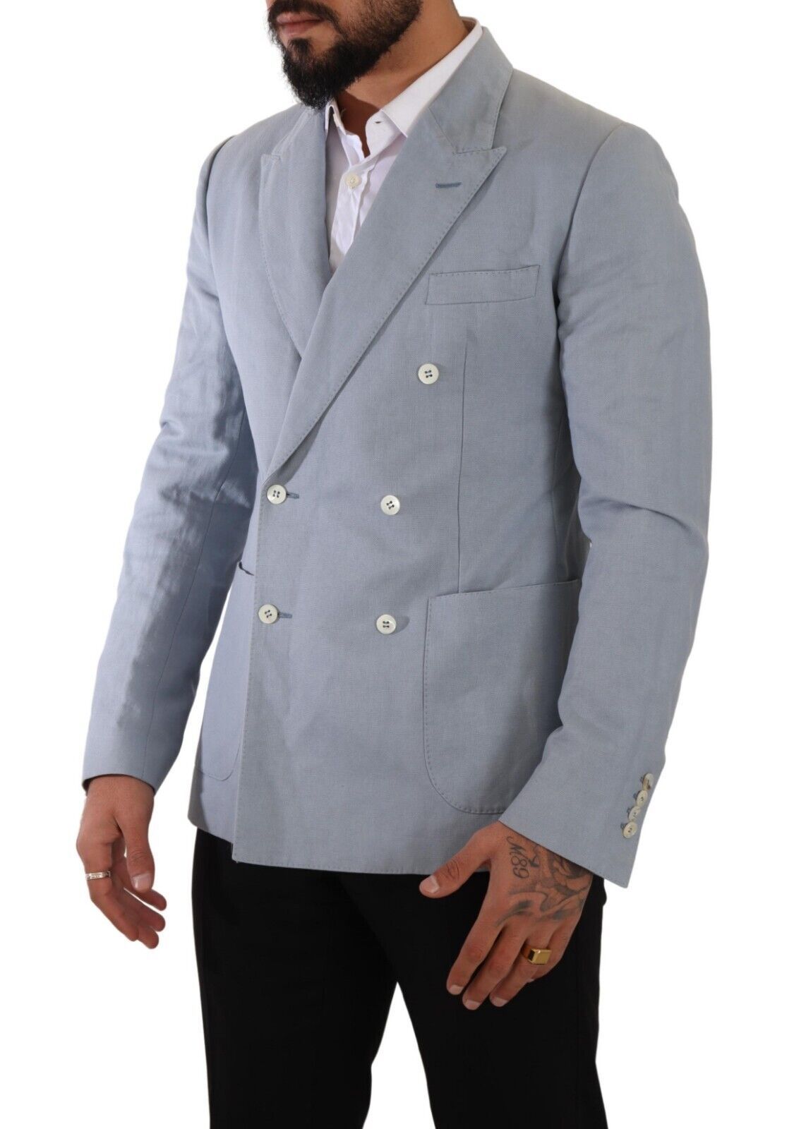 Dolce & Gabbana Elegant Slim Fit Light Blue Double Breasted Blazer - Sandy Store ByNet