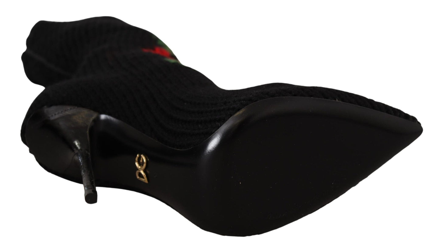 Dolce & Gabbana Elegant Sock Boots with Red Roses Detail - Sandy Store ByNet