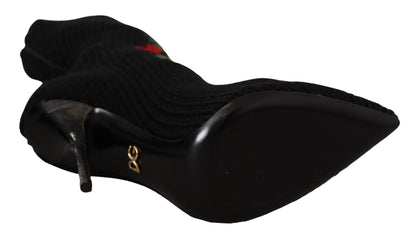 Dolce & Gabbana Elegant Sock Boots with Red Roses Detail - Sandy Store ByNet