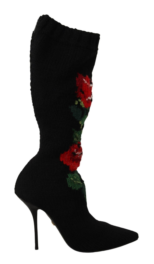 Dolce & Gabbana Elegant Sock Boots with Red Roses Detail - Sandy Store ByNet
