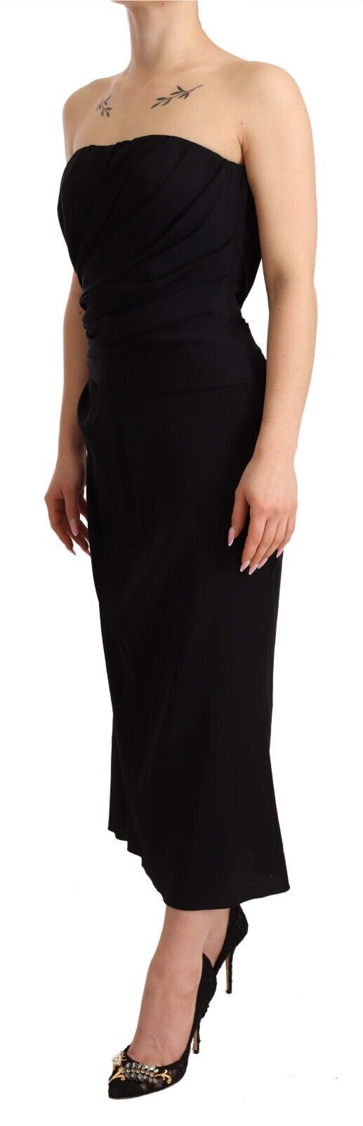 Dolce & Gabbana Elegant Strapless Silk Midi Dress - Sandy Store ByNet