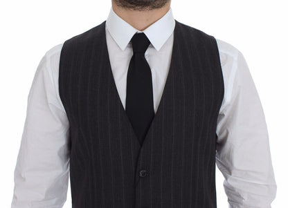 Dolce & Gabbana Elegant Striped Gray Dress Vest - Sandy Store ByNet