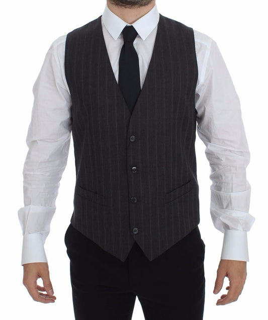 Dolce & Gabbana Elegant Striped Gray Dress Vest - Sandy Store ByNet