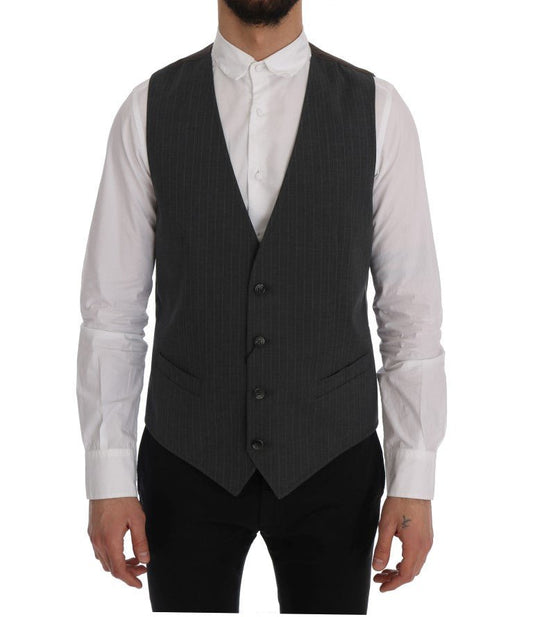 Dolce & Gabbana Elegant Striped Gray Waistcoat Vest - Sandy Store ByNet
