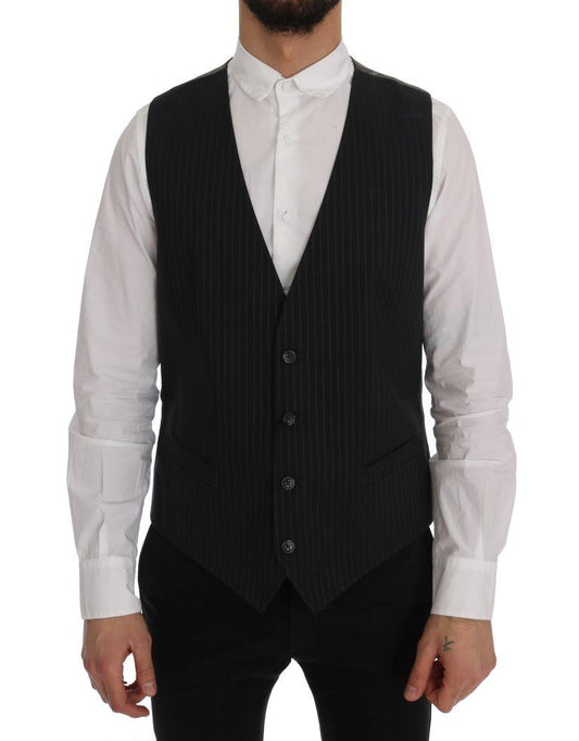 Dolce & Gabbana Elegant Striped Gray Waistcoat Vest - Sandy Store ByNet