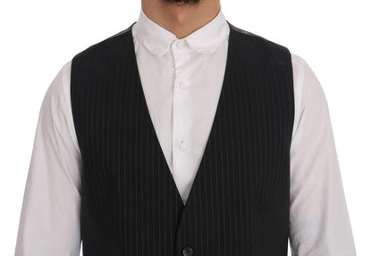 Dolce & Gabbana Elegant Striped Gray Waistcoat Vest - Sandy Store ByNet
