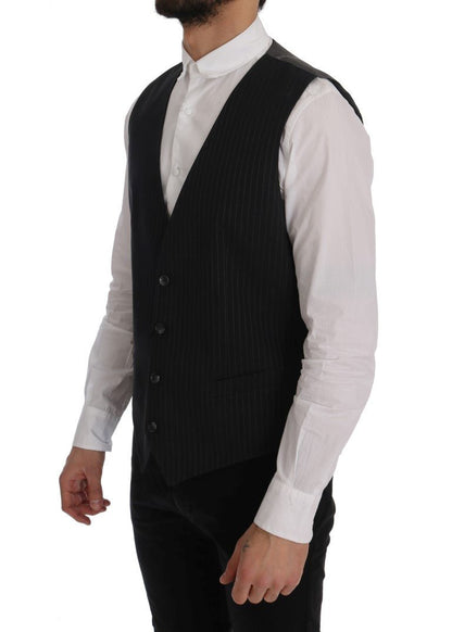 Dolce & Gabbana Elegant Striped Gray Waistcoat Vest - Sandy Store ByNet