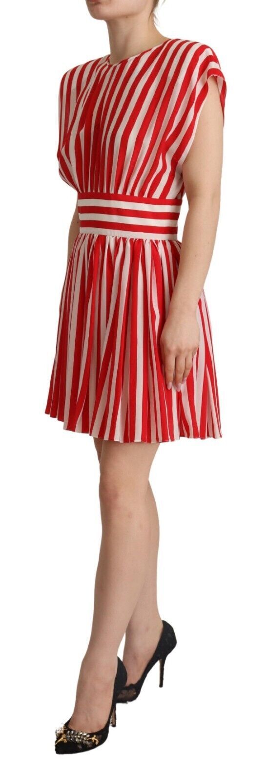 Dolce & Gabbana Elegant Striped Silk A - Line Mini Dress - Sandy Store ByNet