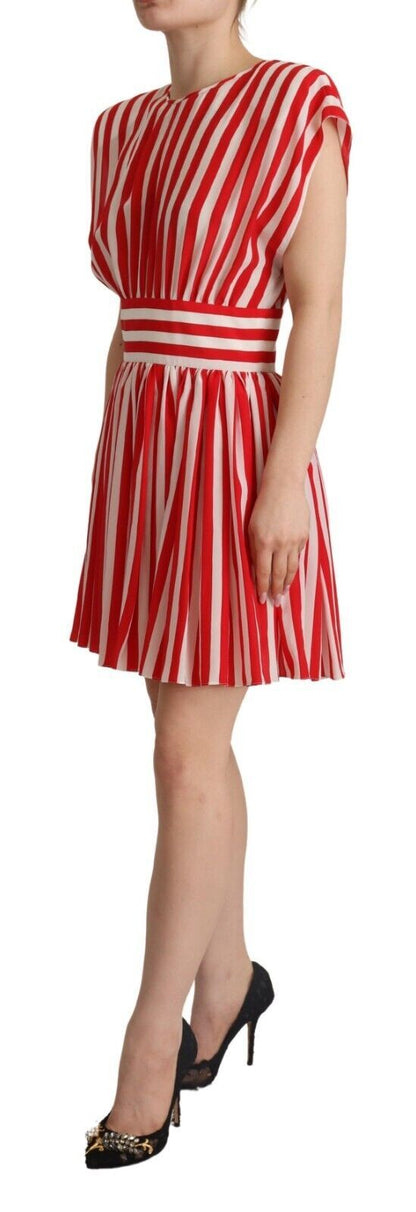 Dolce & Gabbana Elegant Striped Silk A - Line Mini Dress - Sandy Store ByNet
