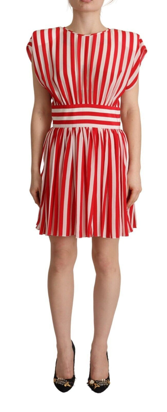 Dolce & Gabbana Elegant Striped Silk A - Line Mini Dress - Sandy Store ByNet