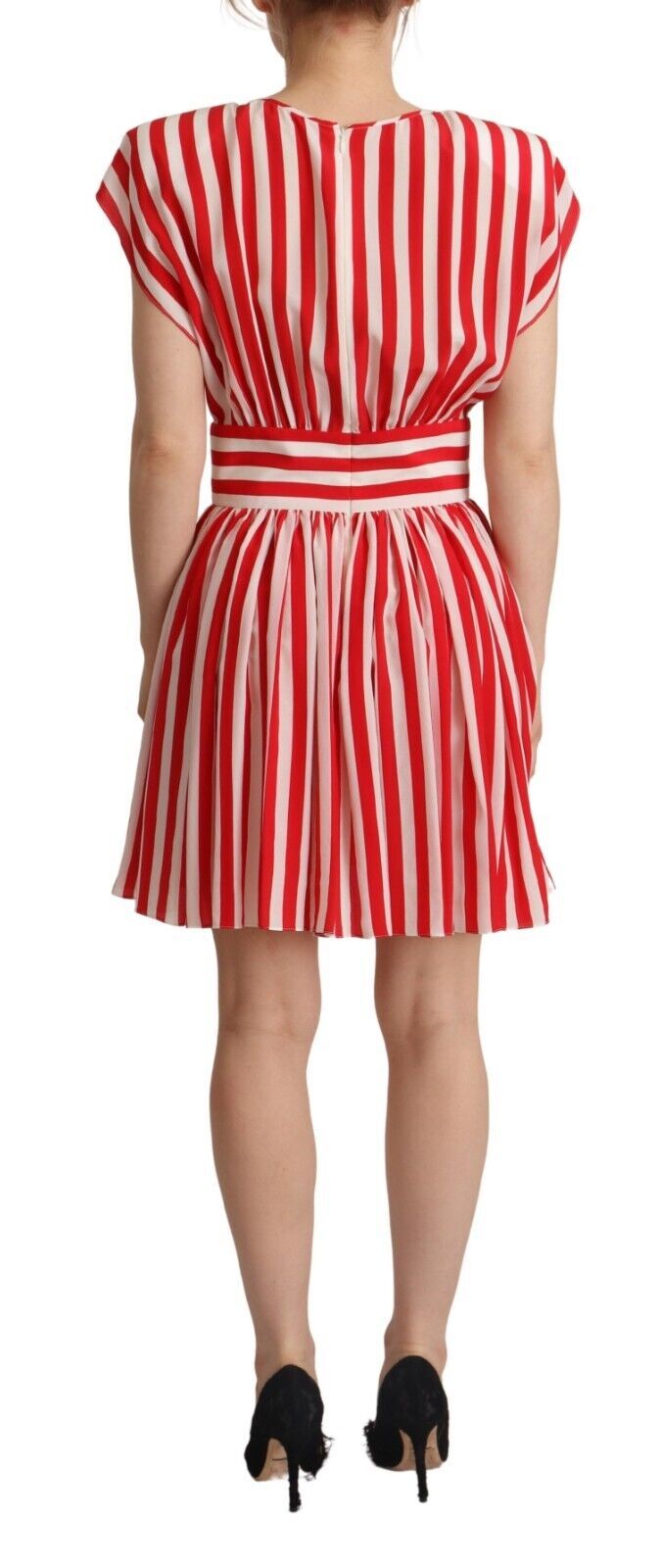 Dolce & Gabbana Elegant Striped Silk A - Line Mini Dress - Sandy Store ByNet
