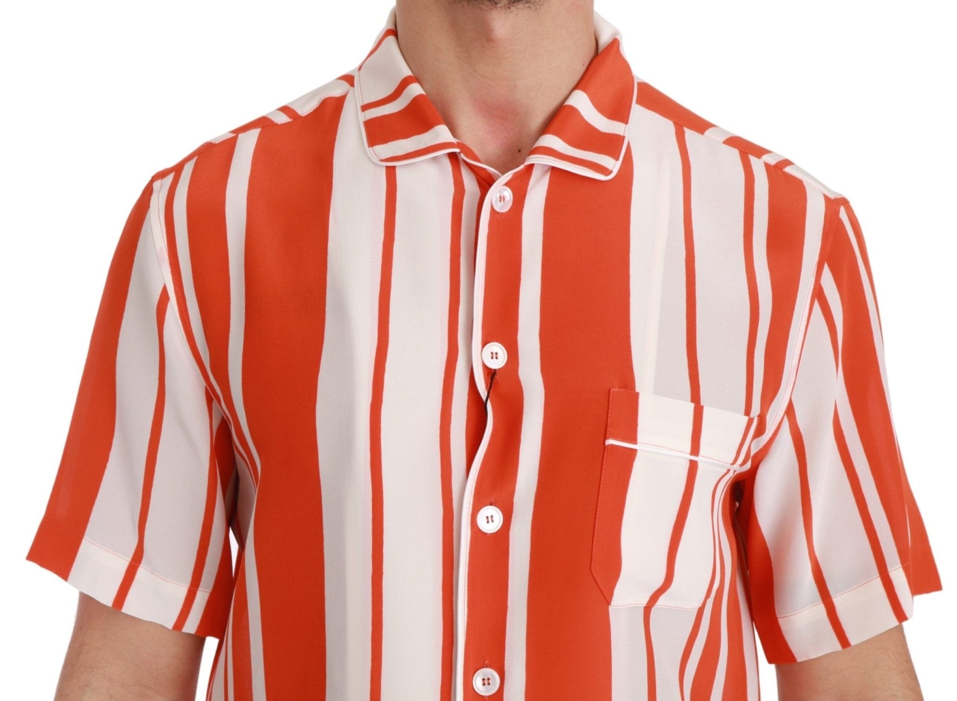Dolce & Gabbana Elegant Striped Silk Shirt - White & Orange - Sandy Store ByNet