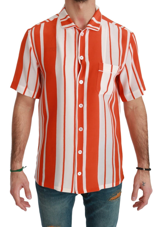 Dolce & Gabbana Elegant Striped Silk Shirt - White & Orange - Sandy Store ByNet