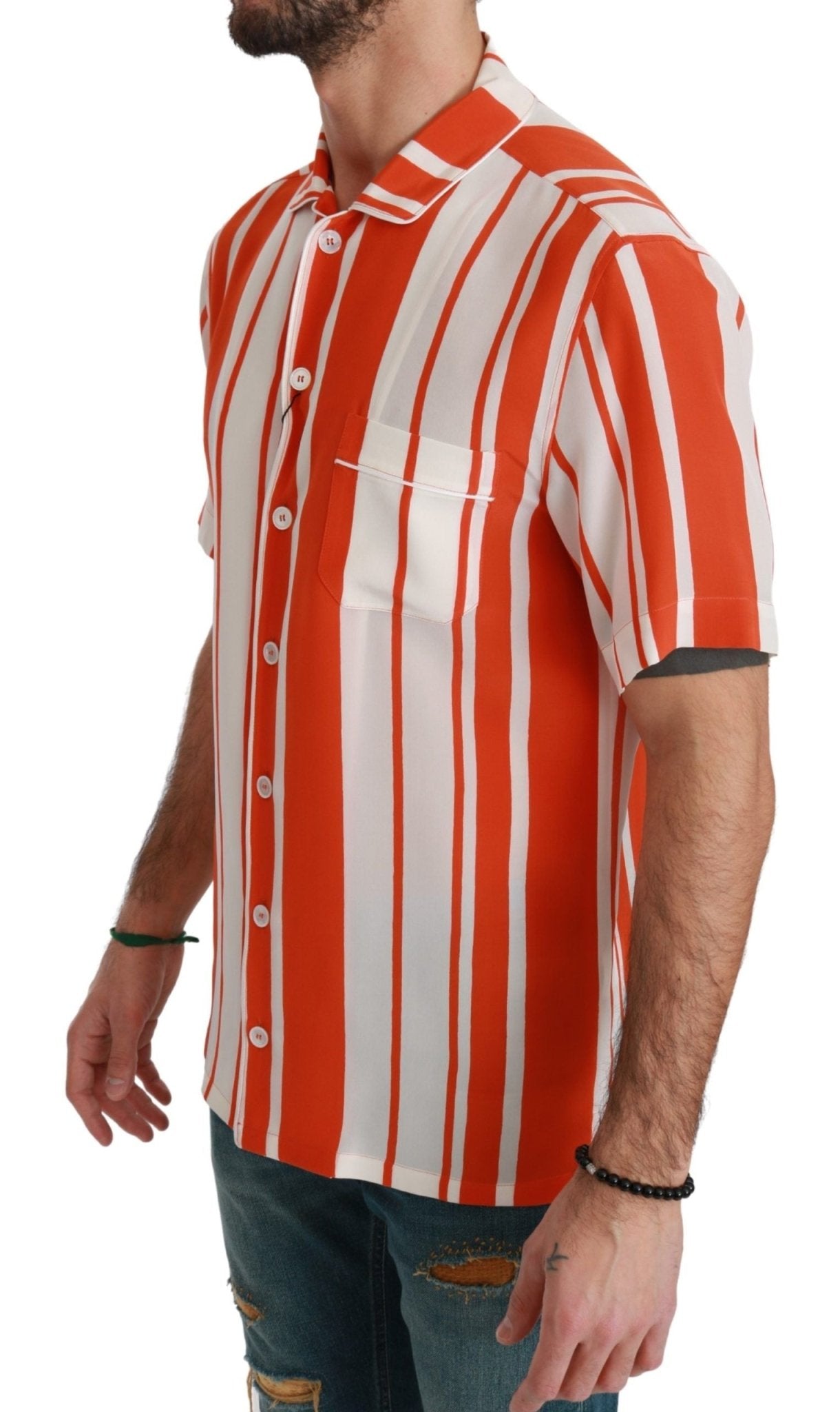 Dolce & Gabbana Elegant Striped Silk Shirt - White & Orange - Sandy Store ByNet