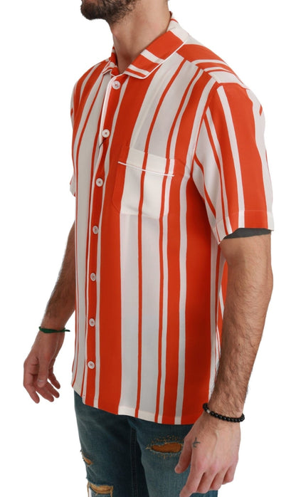 Dolce & Gabbana Elegant Striped Silk Shirt - White & Orange - Sandy Store ByNet