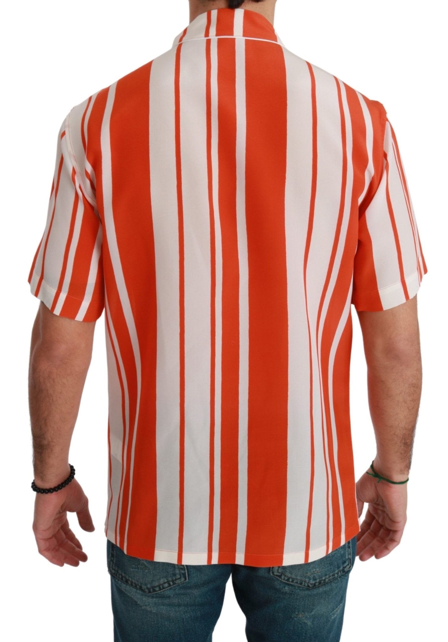 Dolce & Gabbana Elegant Striped Silk Shirt - White & Orange - Sandy Store ByNet