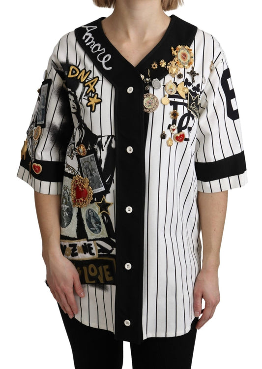 Dolce & Gabbana Elegant Striped V - Neck Charm Blouse - Sandy Store ByNet