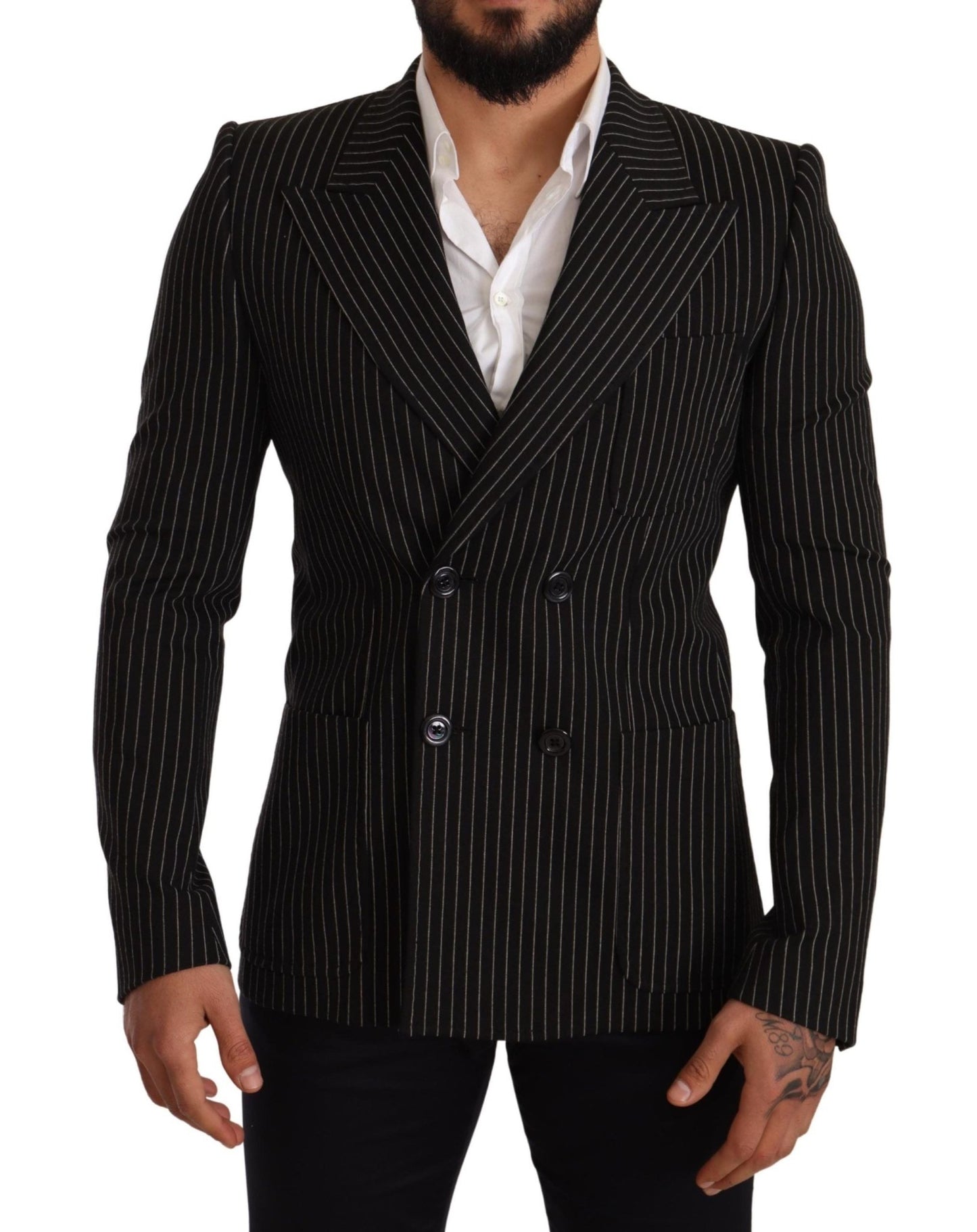 Dolce & Gabbana Elegant Striped Wool Blazer with Silk Lining - Sandy Store ByNet