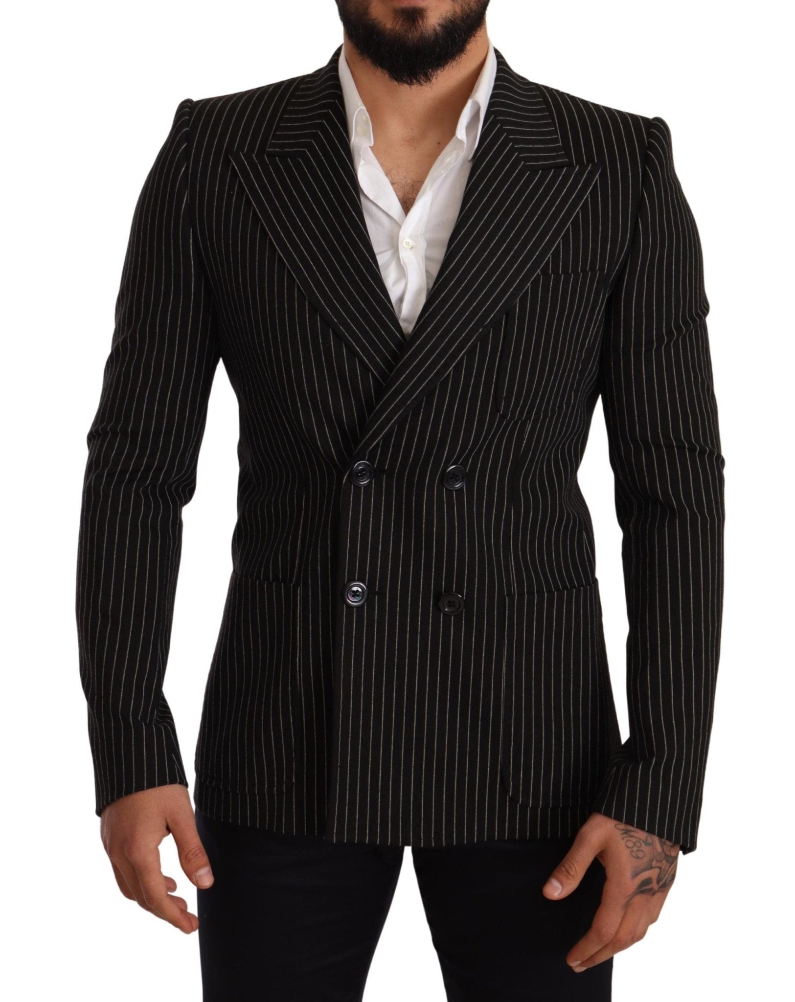 Dolce & Gabbana Elegant Striped Wool Blazer with Silk Lining - Sandy Store ByNet
