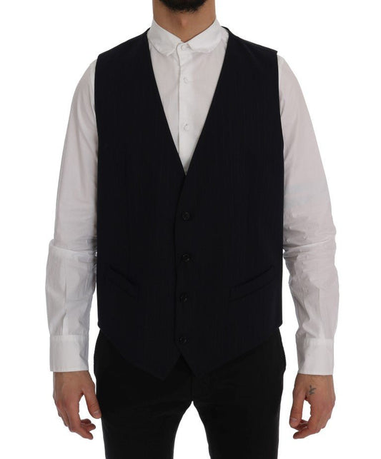 Dolce & Gabbana Elegant Striped Wool Blend Waistcoat Vest - Sandy Store ByNet