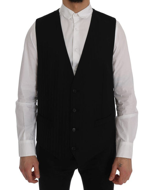 Dolce & Gabbana Elegant Striped Wool Blend Waistcoat Vest - Sandy Store ByNet