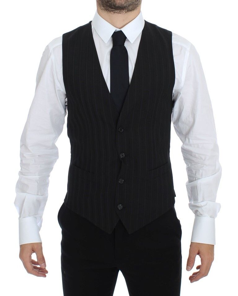 Dolce & Gabbana Elegant Striped Wool Dress Vest - Sandy Store ByNet