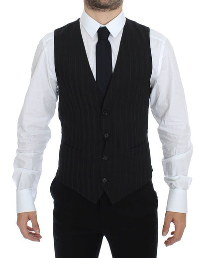 Dolce & Gabbana Elegant Striped Wool Dress Vest - Sandy Store ByNet